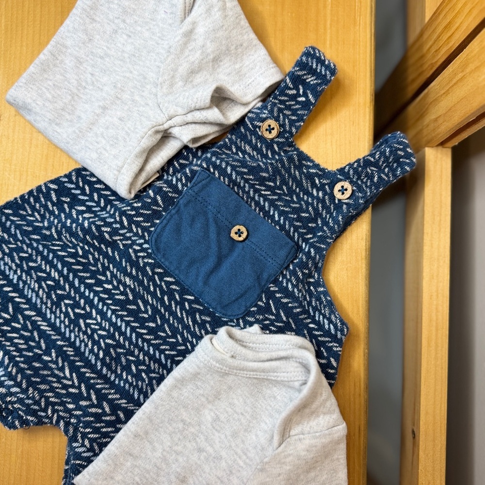 Oliver & Rain Navy Patterned Kids Overalls with Pocket  newborn - Picture 7 of 9
